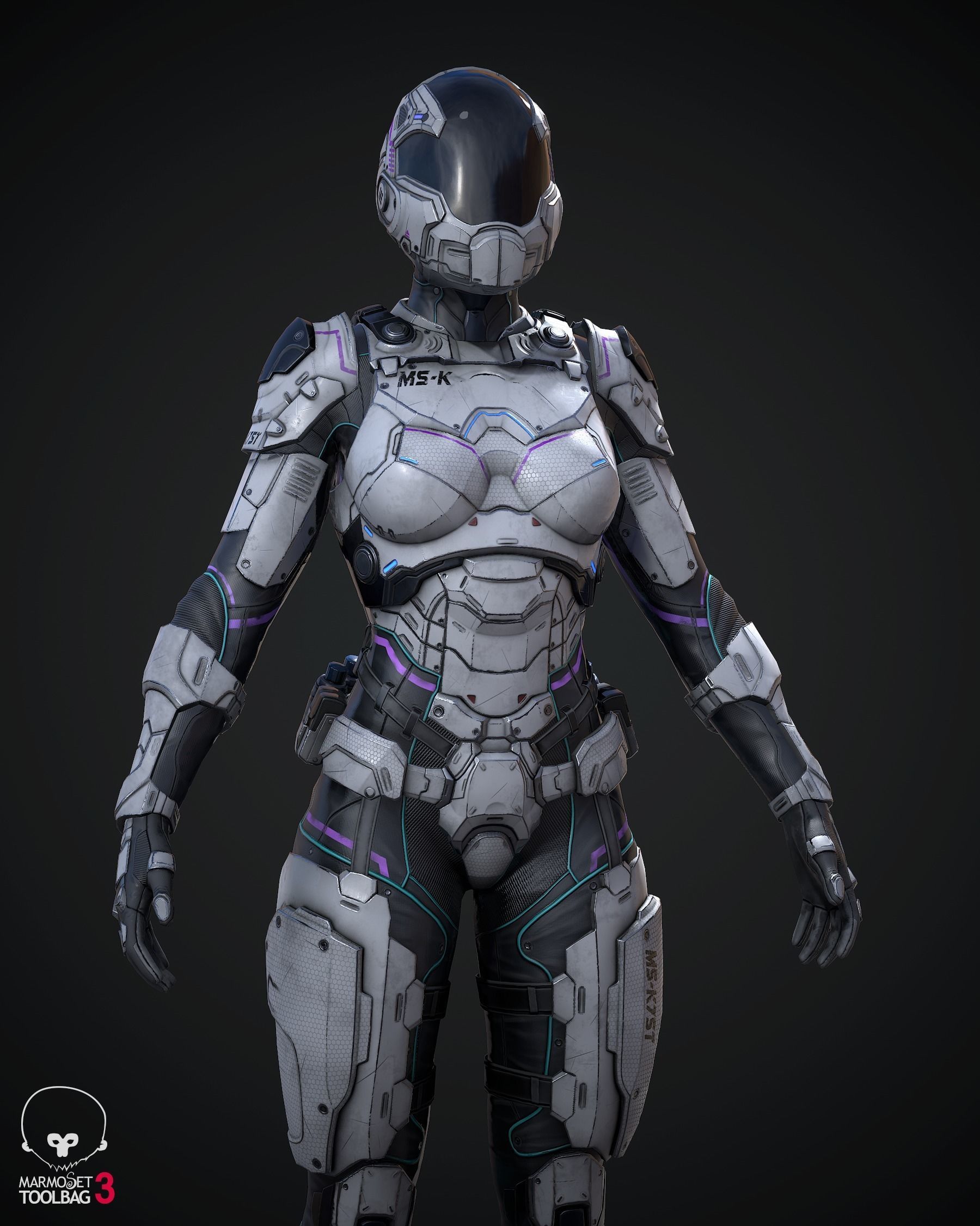 Female Sci-fi Soldier Low-poly 3D model_2