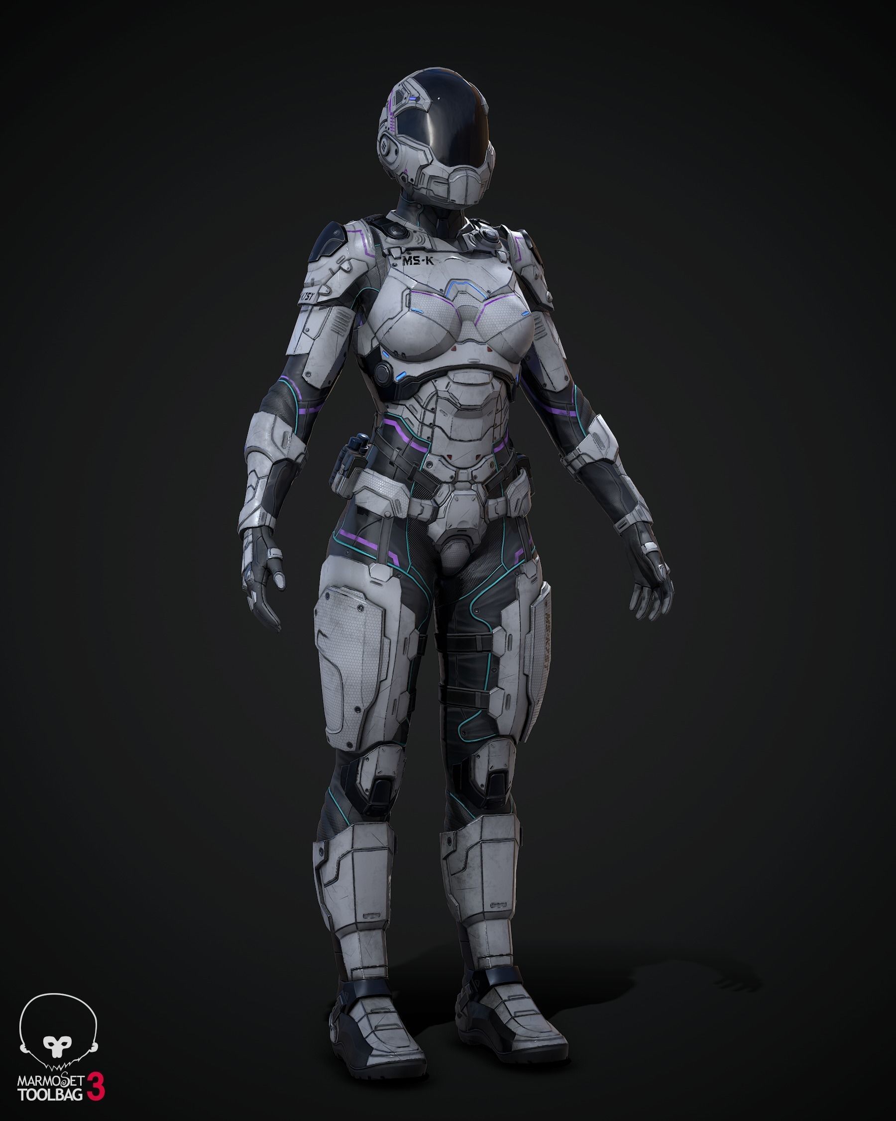 Female Sci-fi Soldier Low-poly 3D model_3