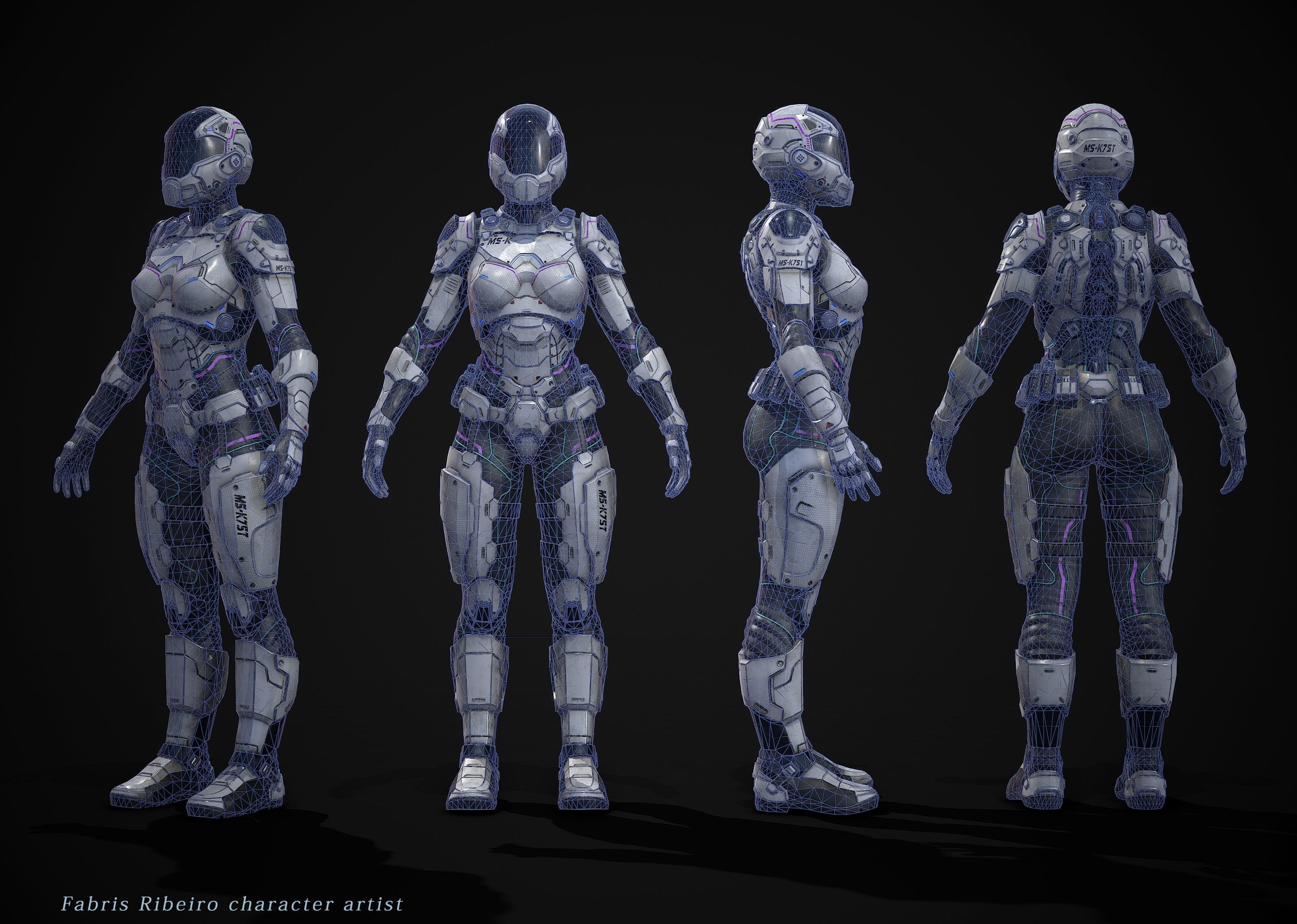 Female Sci-fi Soldier Low-poly 3D model_6