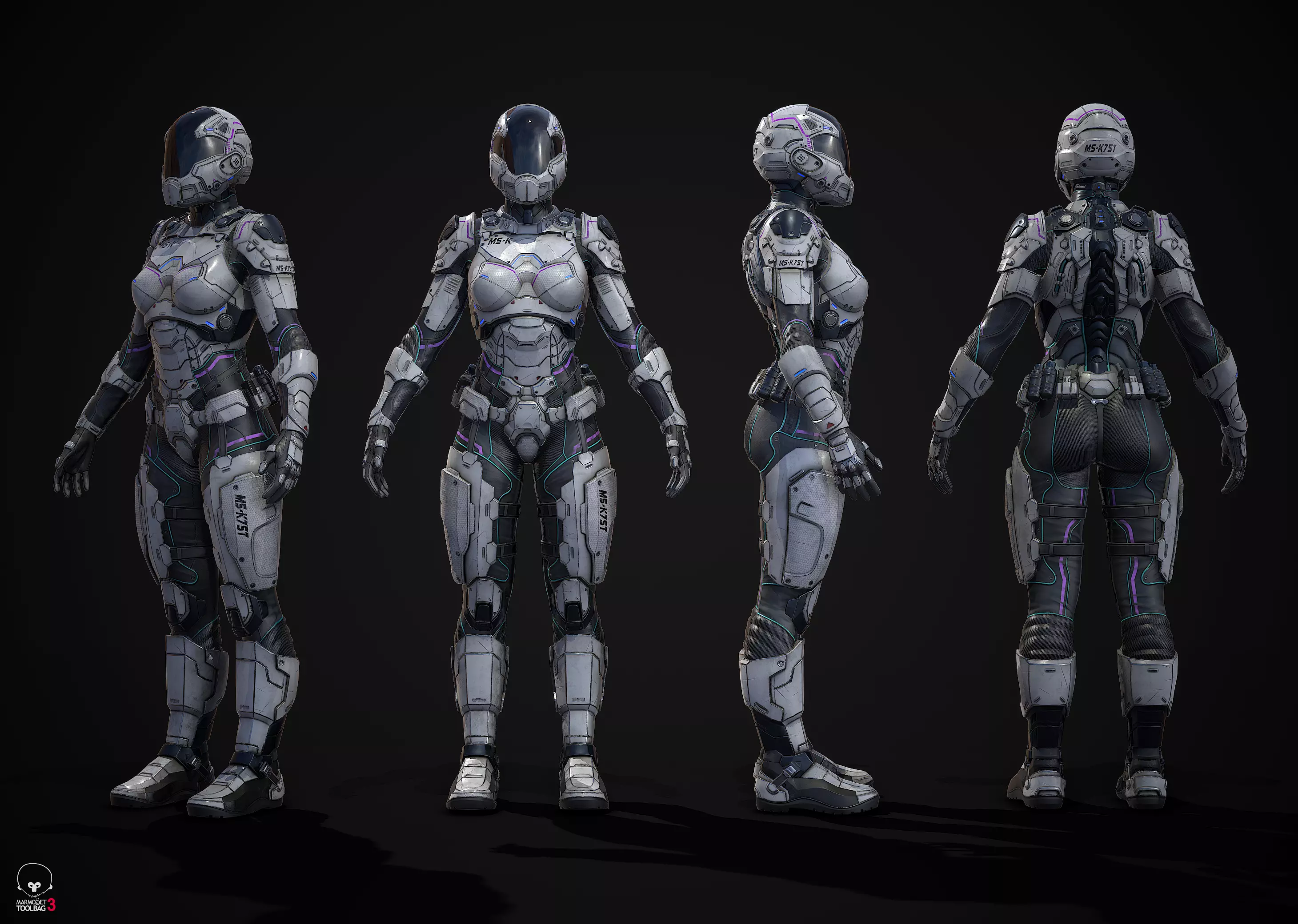 Female Sci-fi Soldier Low-poly 3D model_0