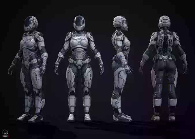 Female Sci-fi Soldier Low-poly 3D model