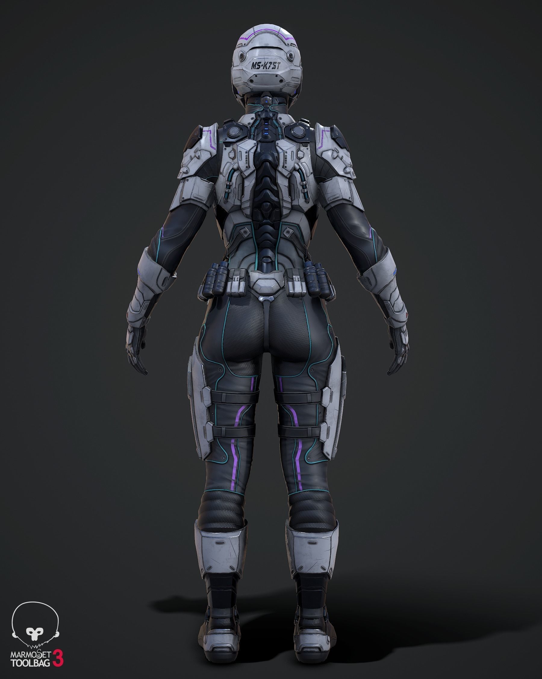 Female Sci-fi Soldier Low-poly 3D model_5