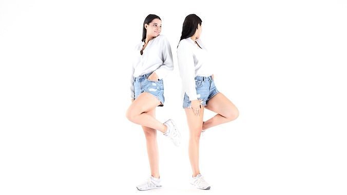 Funny female in casual style  Low-poly 3D model