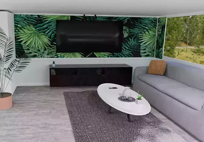 Green palm leaf room