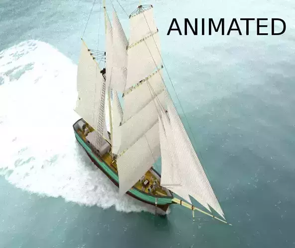 Brigantine sailing ship in ocean 3D model