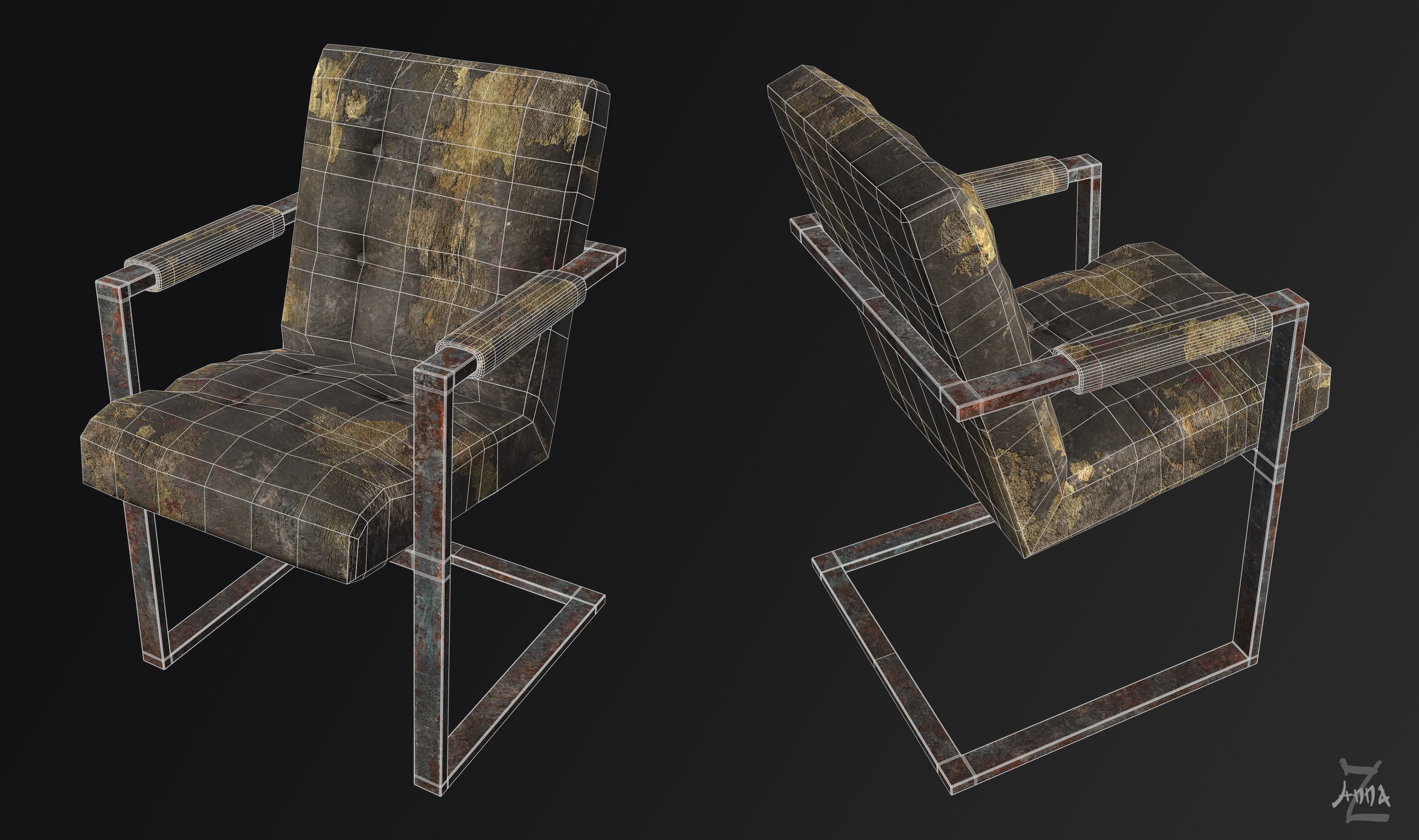 The Post-apocalyptic modern chair Low-poly 3D model_7