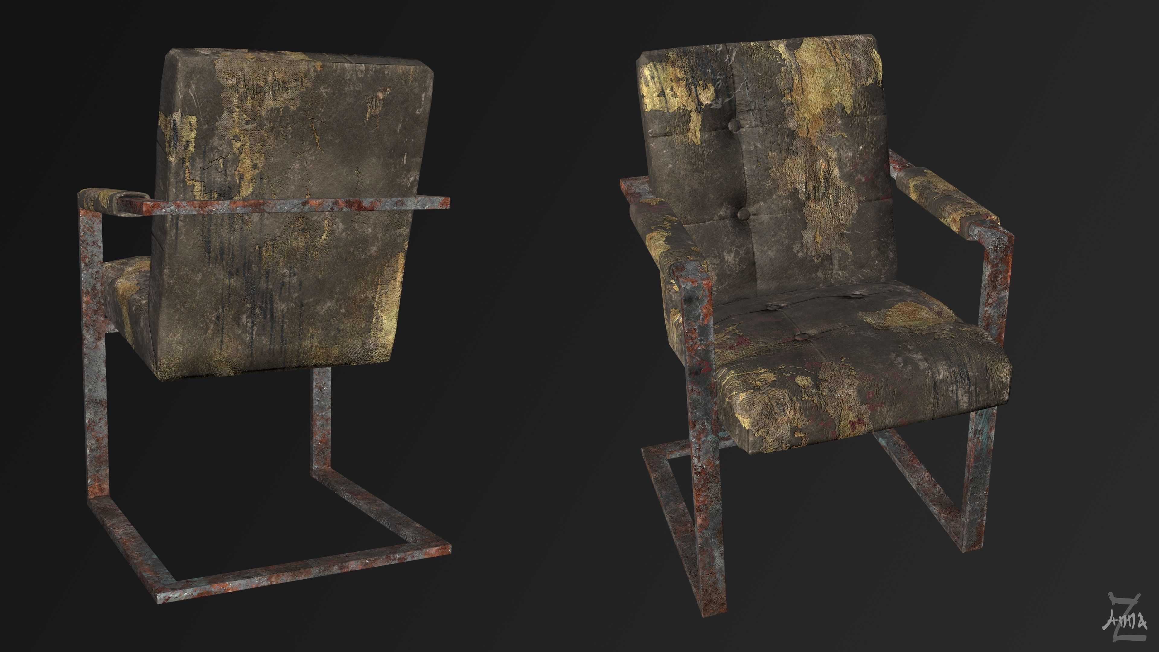 The Post-apocalyptic modern chair Low-poly 3D model_3
