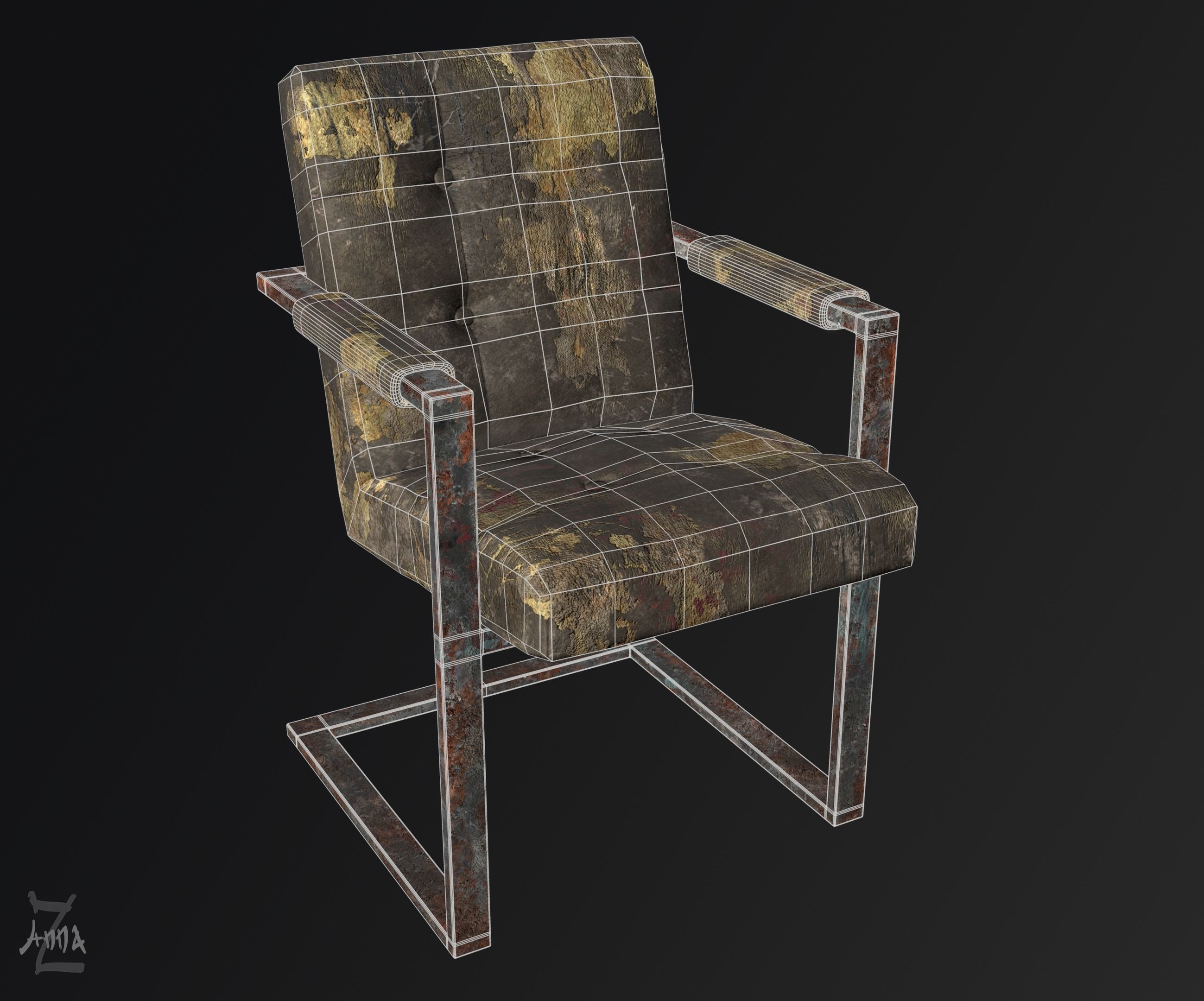 The Post-apocalyptic modern chair Low-poly 3D model_8