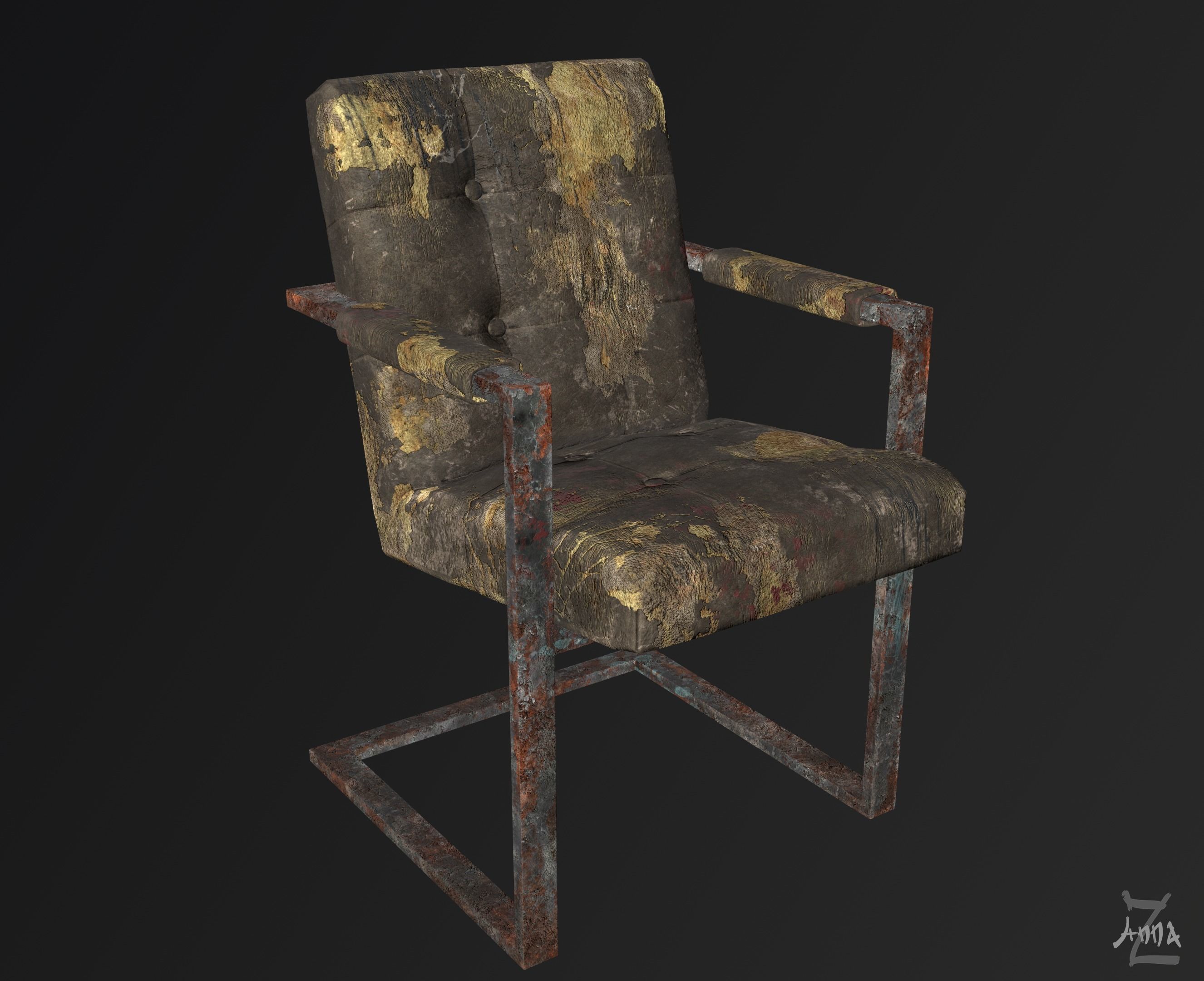 The Post-apocalyptic modern chair Low-poly 3D model_5
