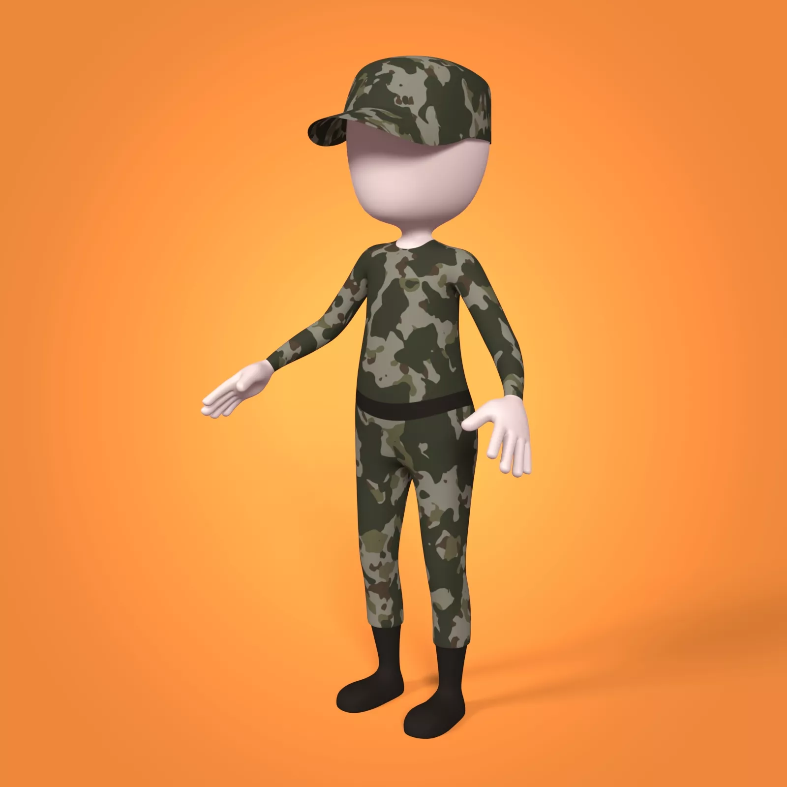 Cartoon Soldier Character - Stickman - Man -- Rigged Low-poly 3D model