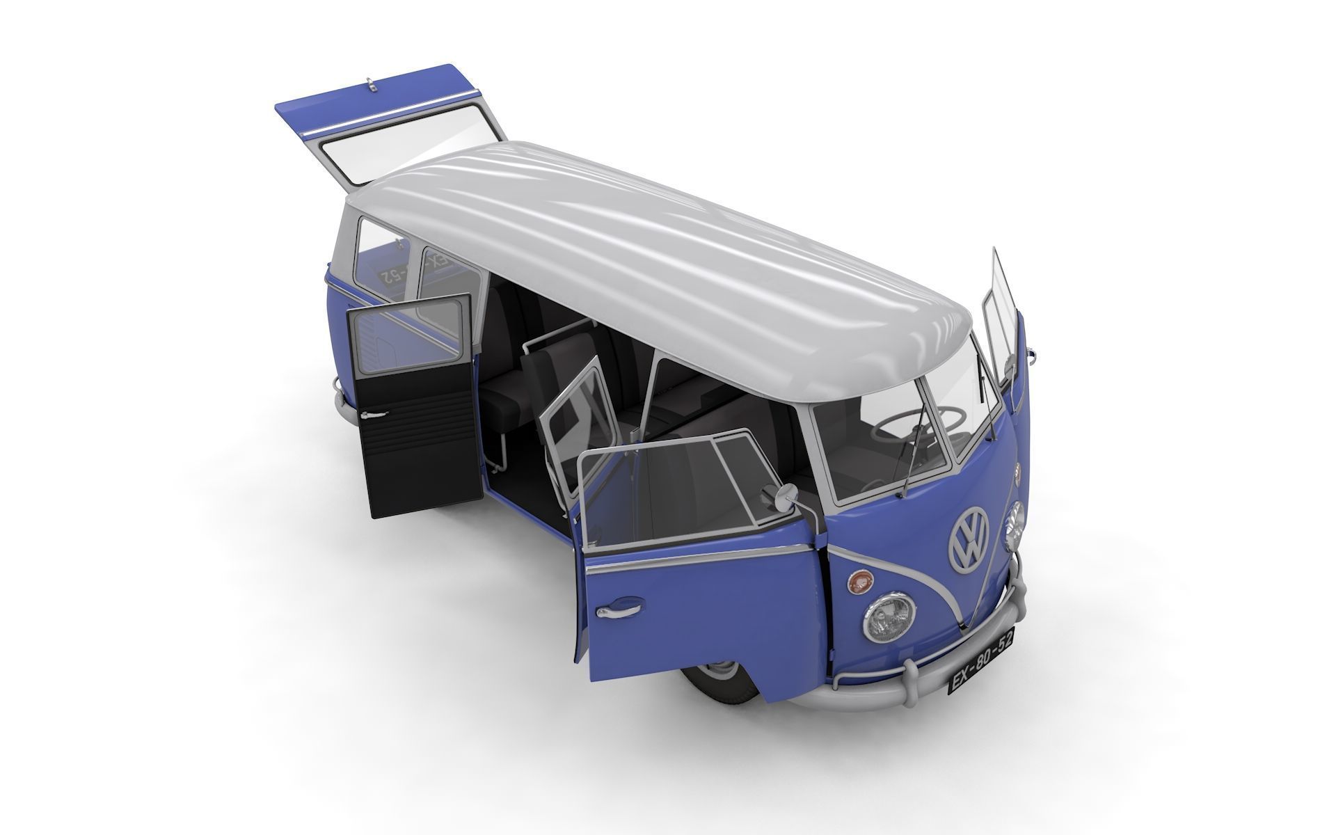 VOLKSWAGEN TRANSPORTER DELUXE 13 WINDOWS 1967 3D model_10