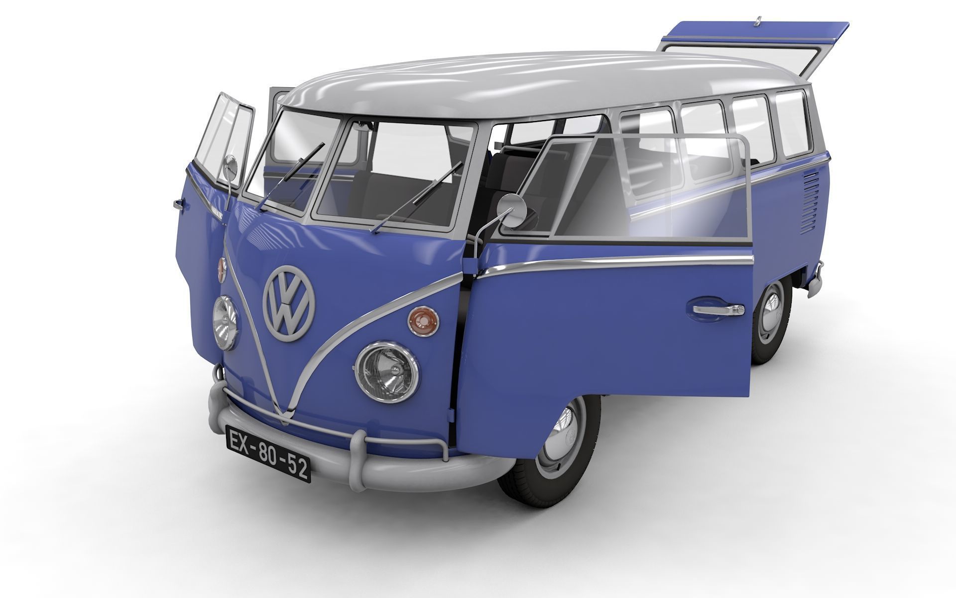 VOLKSWAGEN TRANSPORTER DELUXE 13 WINDOWS 1967 3D model_1