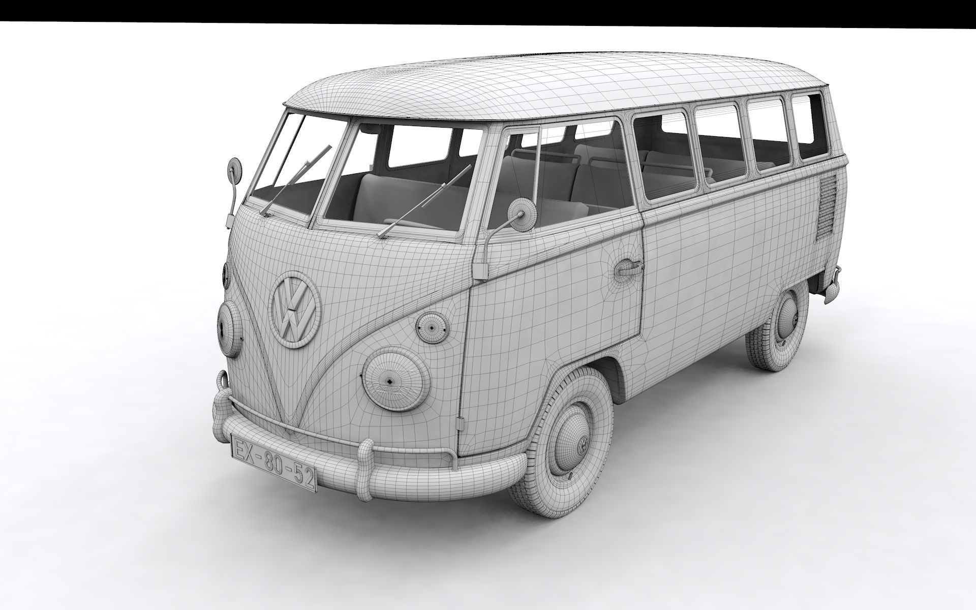VOLKSWAGEN TRANSPORTER DELUXE 13 WINDOWS 1967 3D model_16