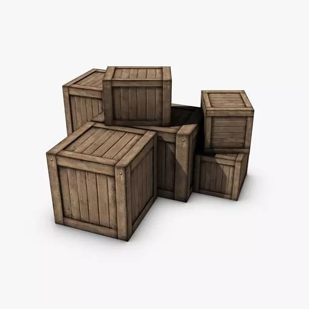 Low poly crate pile of wooden boxes 3D model_0
