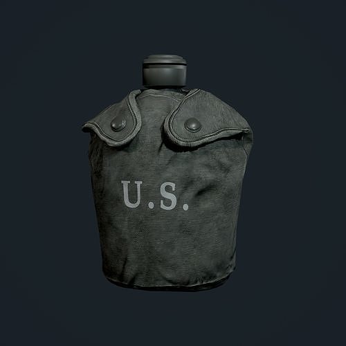 Military Canteen Bottle Equipment Gear Game Ready Low-poly 3D model