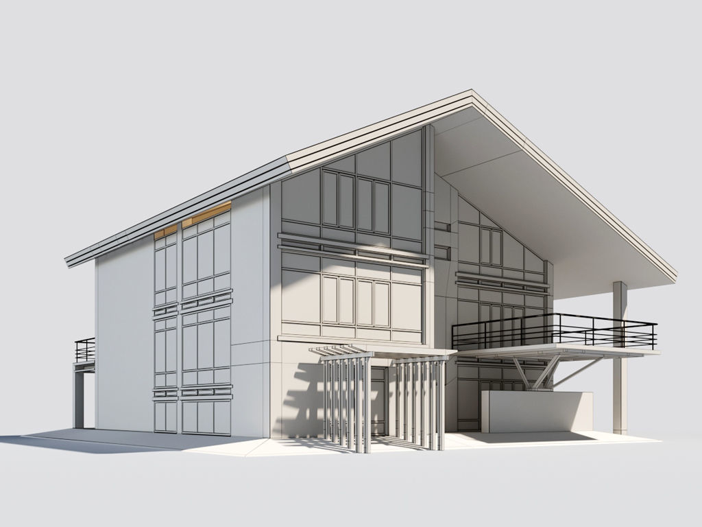 Villa with pool 3D model_5