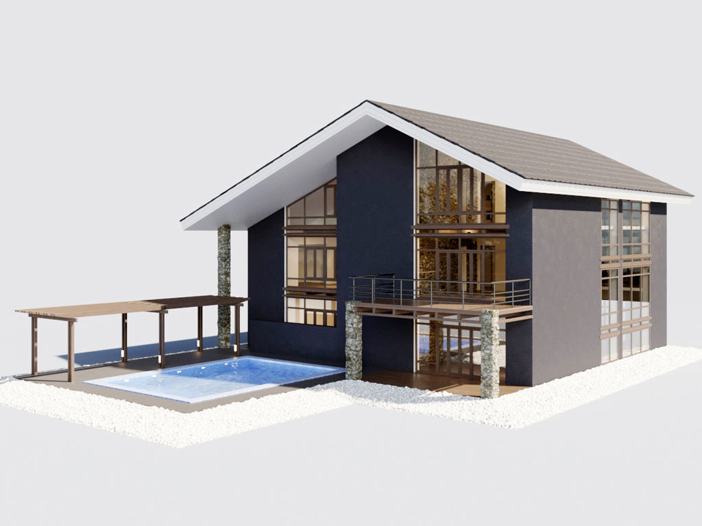 Villa with pool 3D model_2