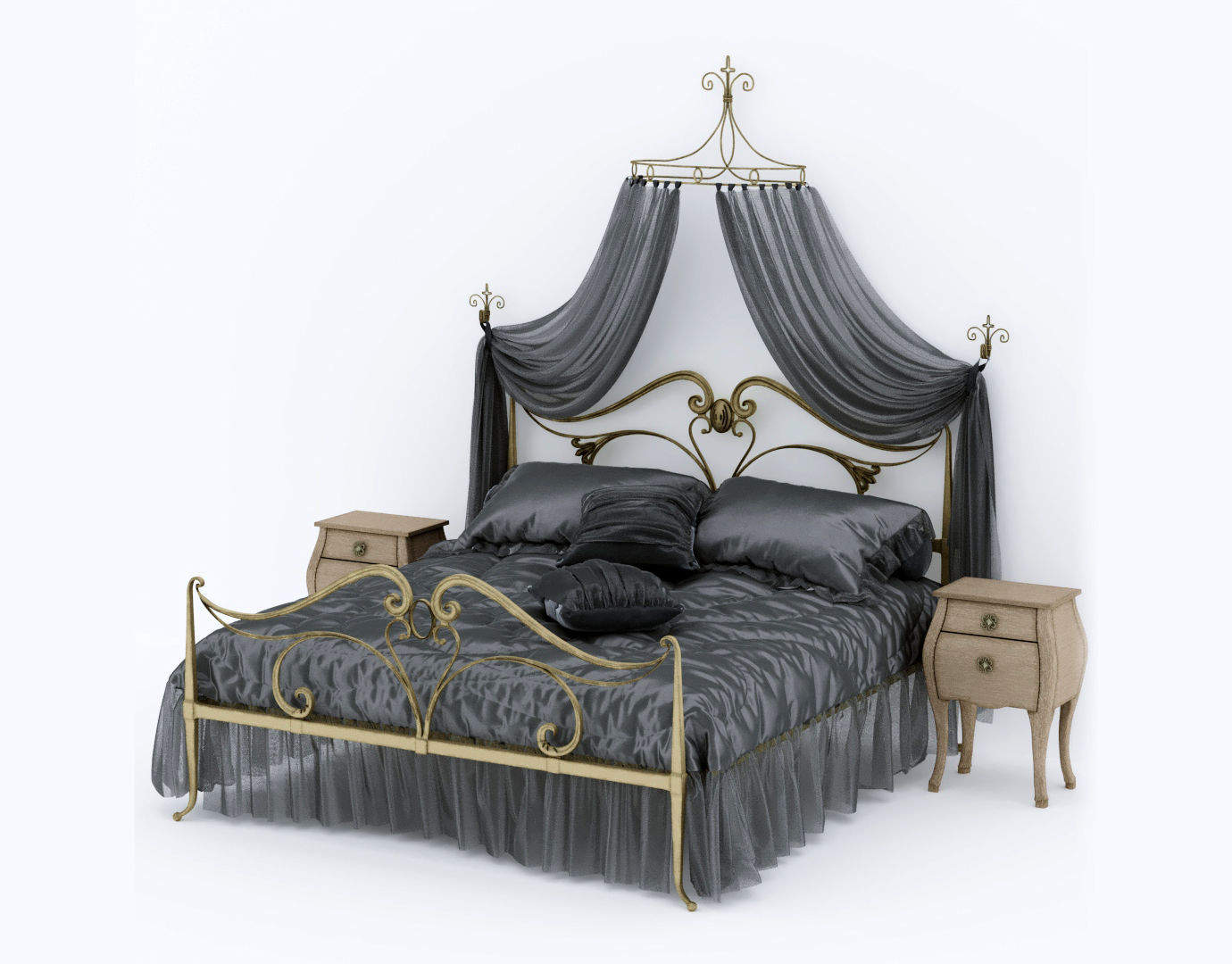Art Nouveau Style Bed 3D model_7