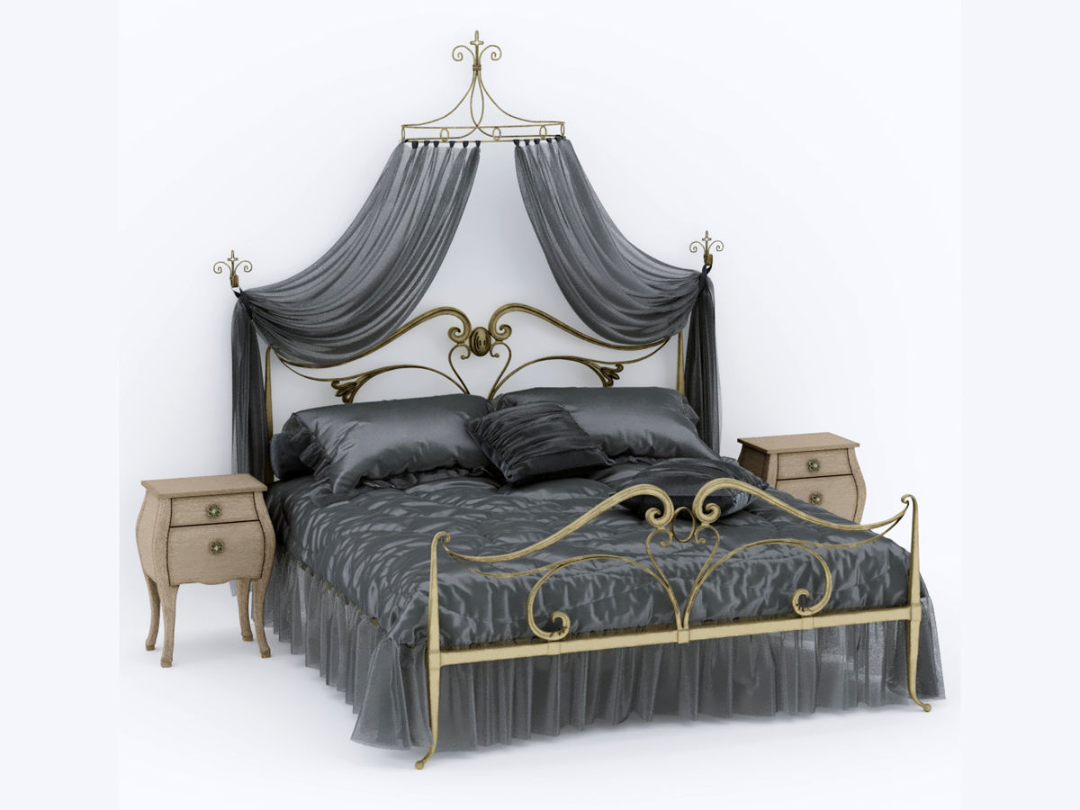 Art Nouveau Style Bed 3D model_8
