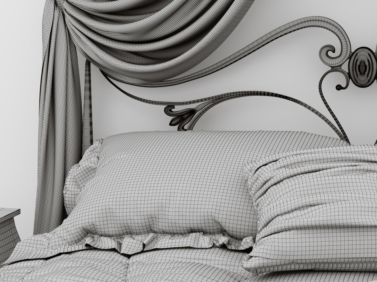 Art Nouveau Style Bed 3D model_6