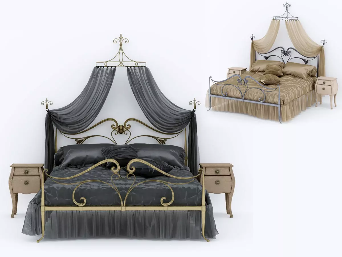 Art Nouveau Style Bed 3D model_0