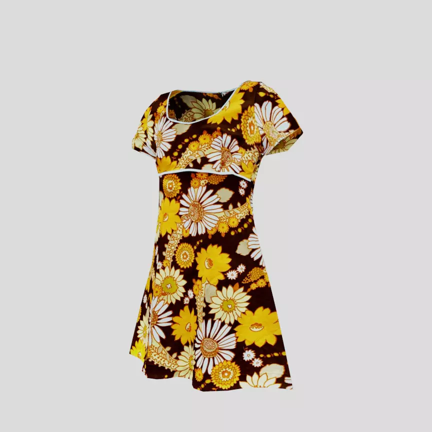 Flowery 1960s Dress Low-poly 3D model
