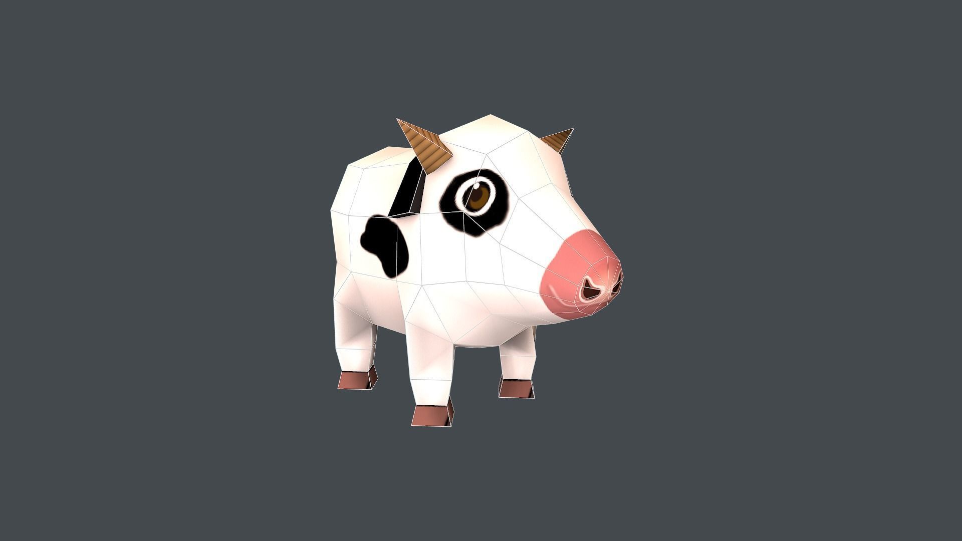 Mini Cow Cartoon Low-poly 3D model_6
