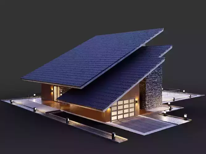 House with a two-level shed roof  3D model