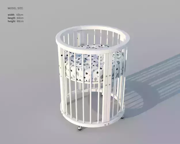 White modern round baby bed crib in scandinavian style