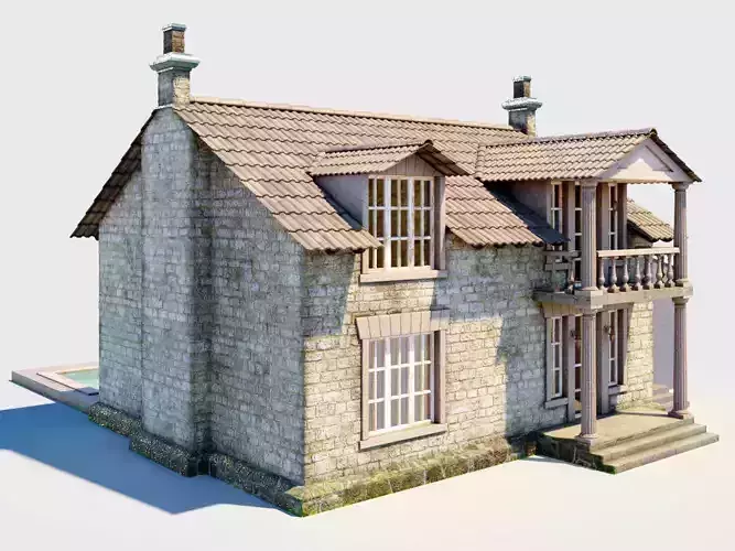 Old English cottage with a modern extension  3D model