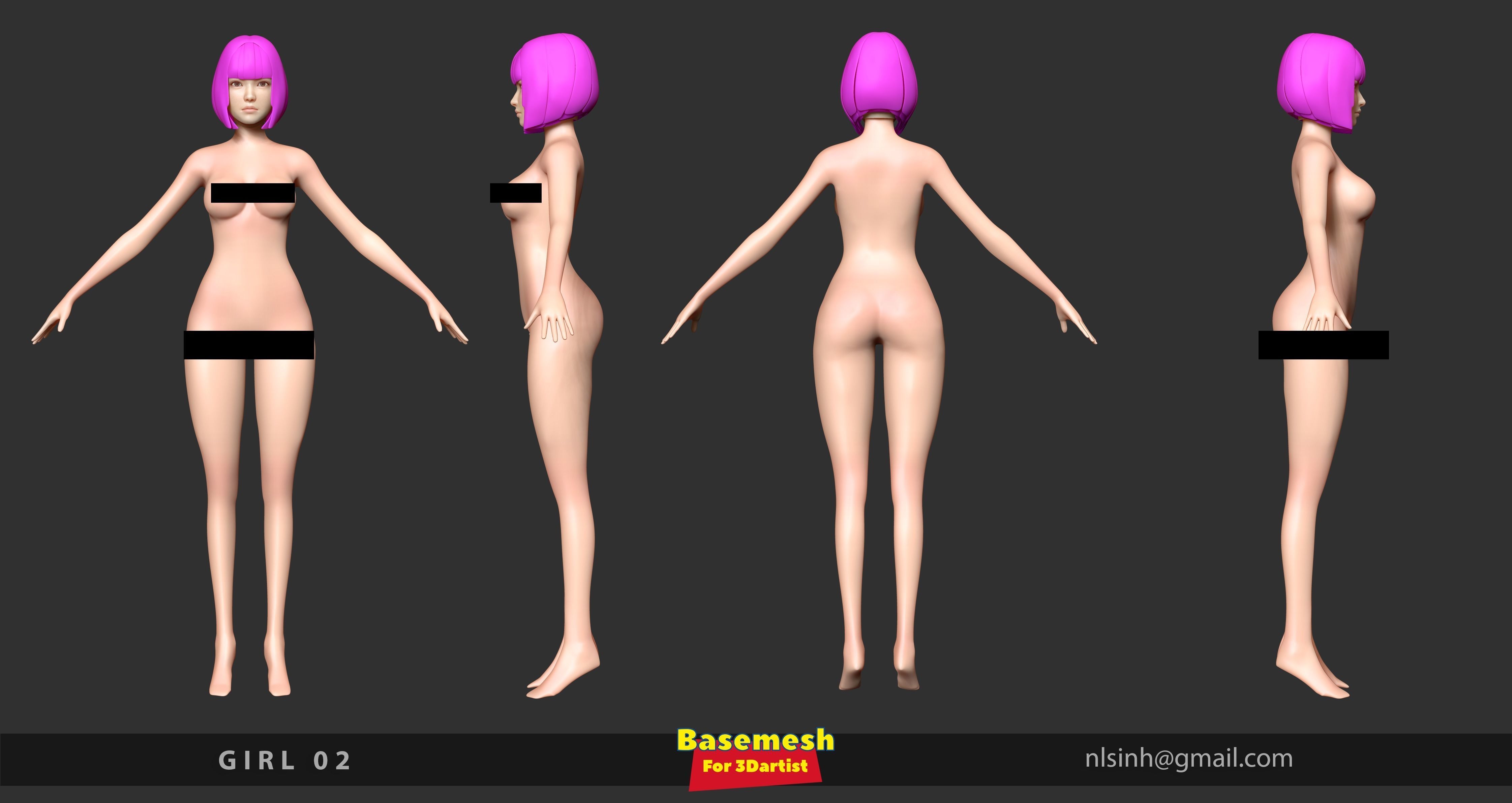 Girls - Basemesh 3D print model_5