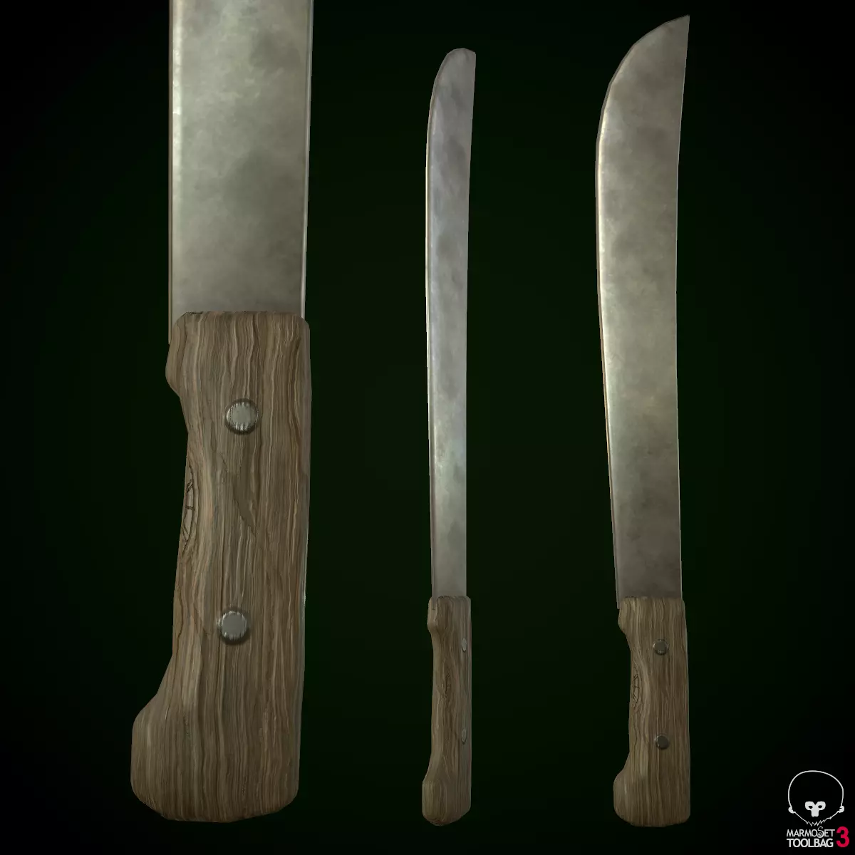 Machete knife with wooden handle Low-poly 3D model