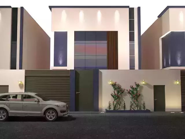 Elevation modern house with car parked