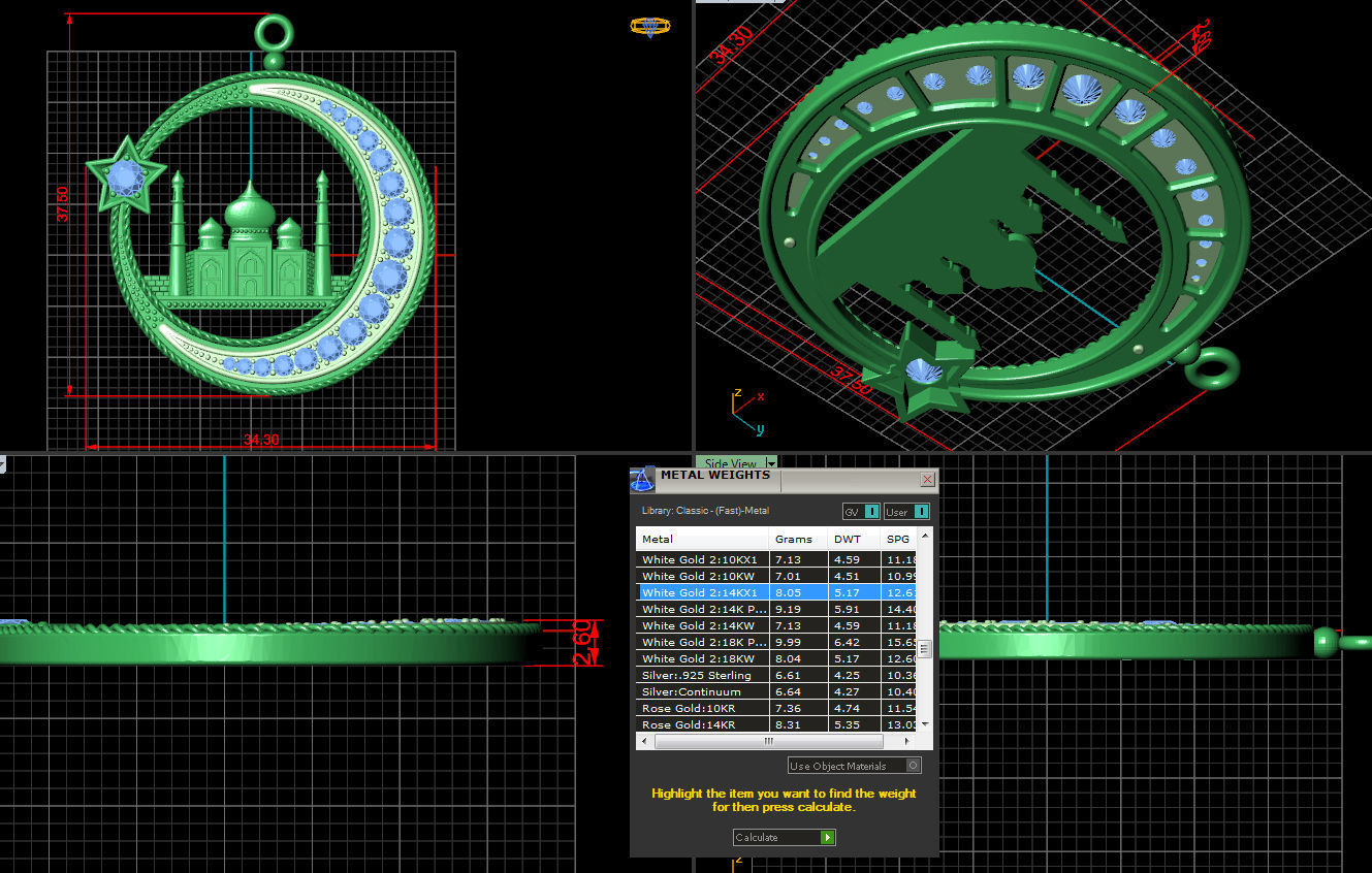 Pendant Mosque and Crescent 1 3D print model_2