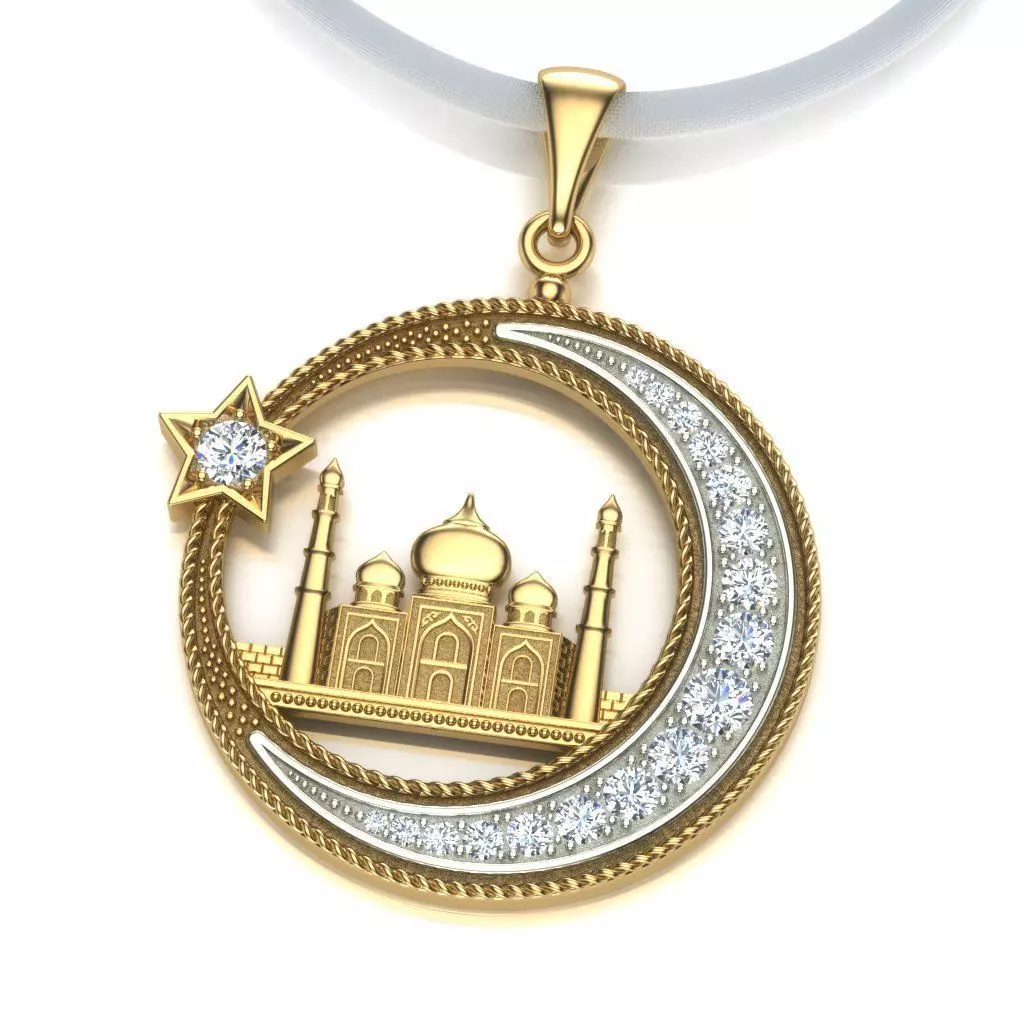 Pendant Mosque and Crescent 1 3D print model_0