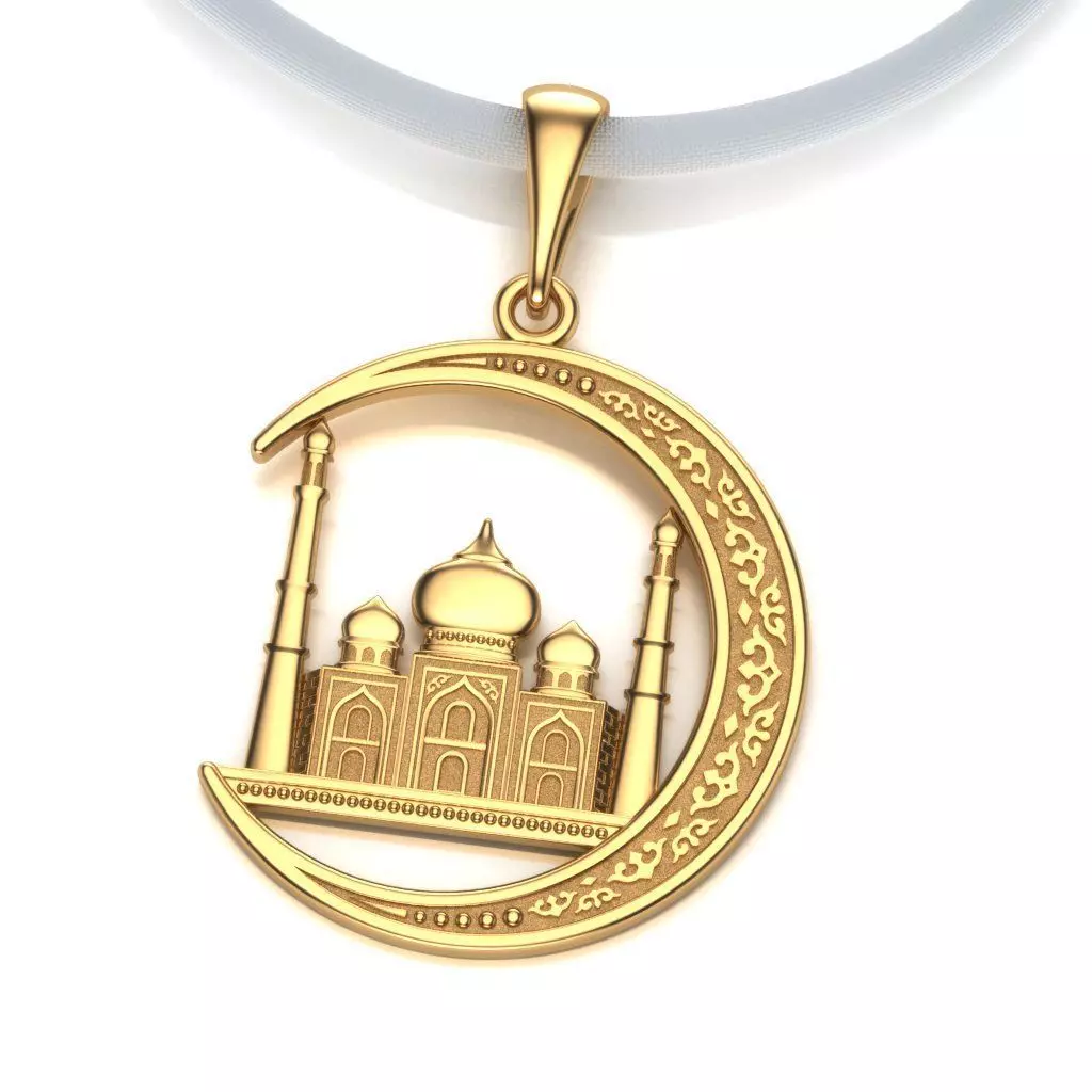 Pendant Mosque and Crescent 2 3D print model_0