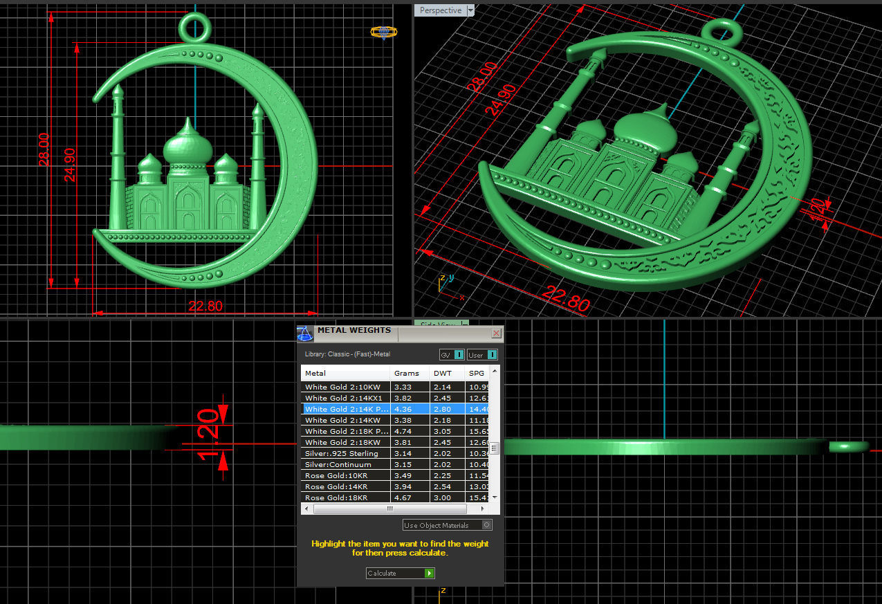 Pendant Mosque and Crescent 2 3D print model_2