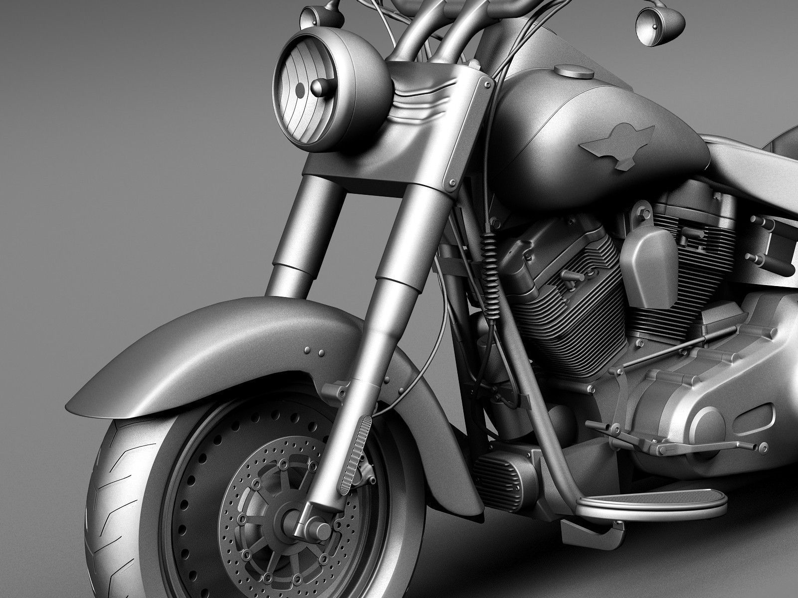 Harley Davidson Fatboy S Black Matt 2016 3D model_9