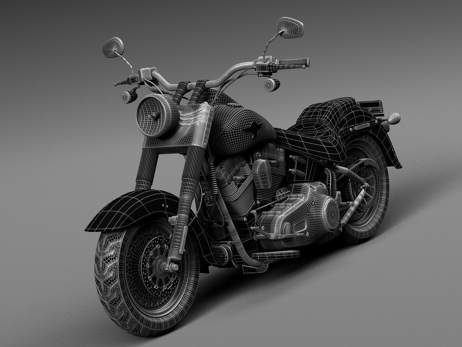 Harley Davidson Fatboy S Black Matt 2016 3D model_14