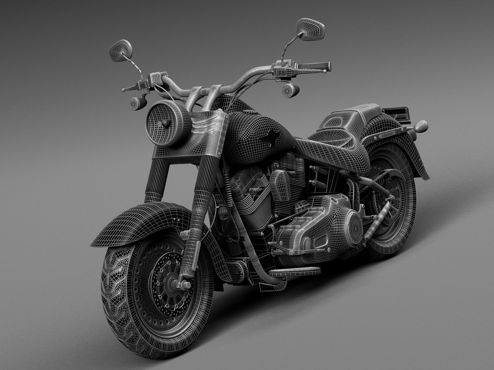 Harley Davidson Fatboy S Black Matt 2016 3D model_12