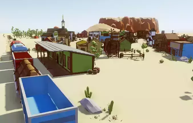 Cartoon Western City - Low Poly Assets