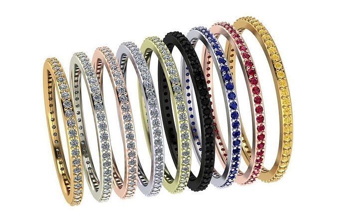 endless ring wedding line with 1 mm diamonds 7 and 5 size 3D print model