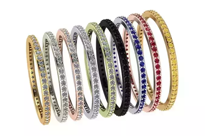 endless ring wedding line with 1 mm diamonds 6 and 5 size 3D print model
