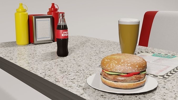 American dining Table 2 Low-poly 3D model 5
