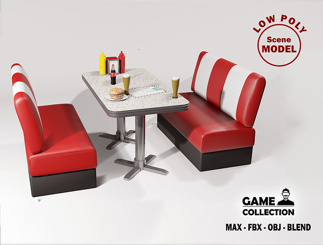 American dining Table 2 Low-poly 3D model