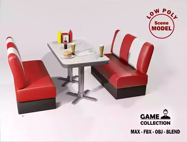 American dining Table 2 Low-poly 3D model