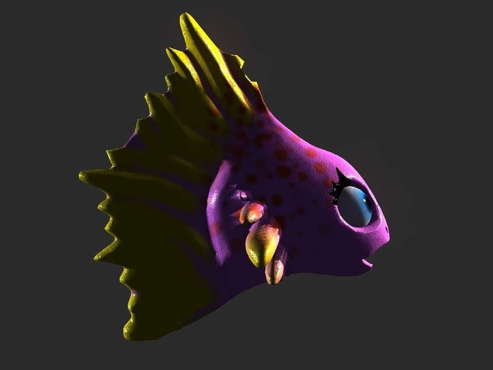 Cartoon gold fin fish lady Low-poly 3D model_34