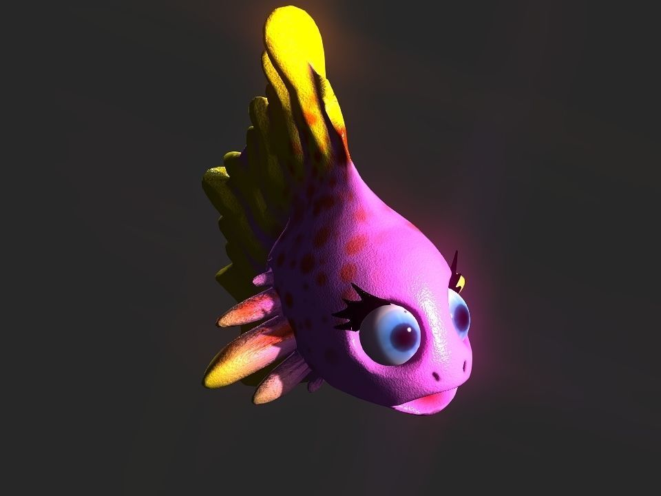 Cartoon gold fin fish lady Low-poly 3D model_21
