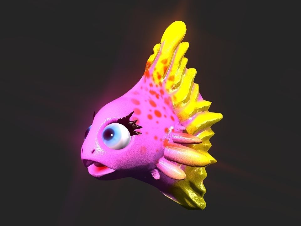 Cartoon gold fin fish lady Low-poly 3D model_25
