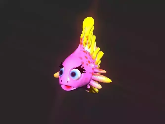 Cartoon gold fin fish lady Low-poly 3D model